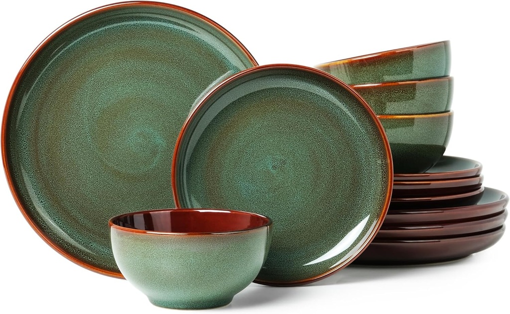 Stoneware Dinnerware Sets, Ceramic Plates and Bowls Set, Microwave & Dishwasher Safe Kitchen Dishes, Modern Dinner Salad Plates | Cereal Bowls, Dishware Sets Service for 4 Sage Green