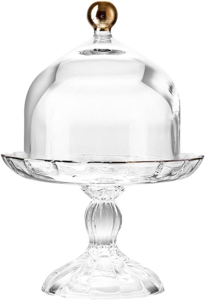Yardwe Transparent Glass Cake Plate with Dome Footed Pastry Stand, Suitable for Parties and Weddings