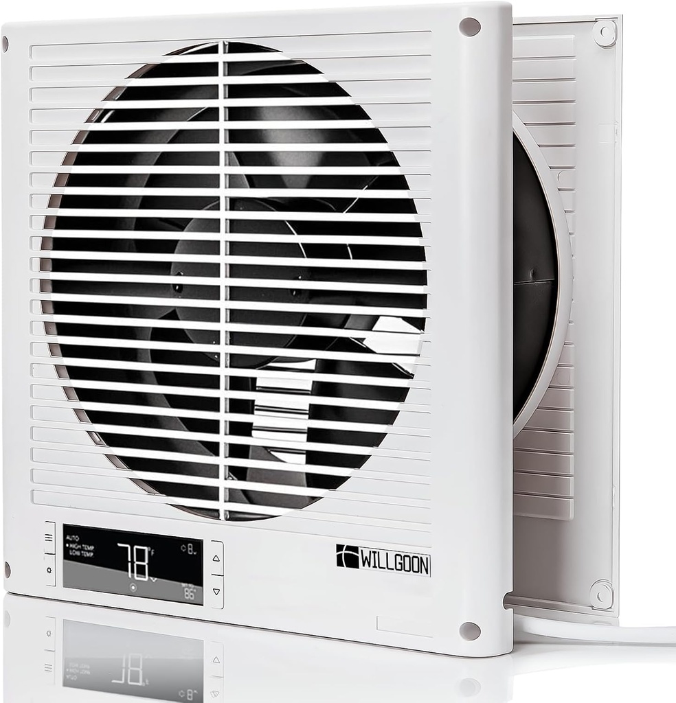 8" Room to Room Fan - 2-Way Through Wall Airflow Vent with Digital Temp Control & Timer, 10-Speed Ultra-Quiet EC Motor In-Wall Ventilator for Kitchen, Laundry, Workshop