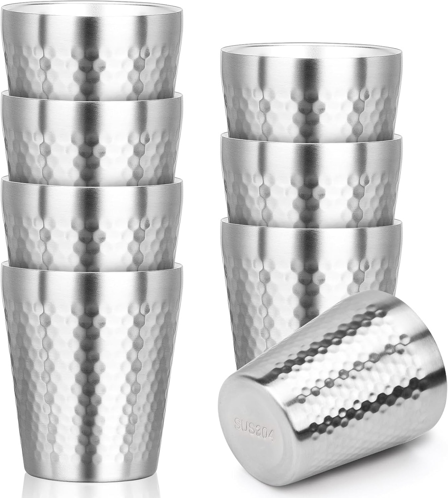 Stainless Steel Cups Double Wall, 10 oz Insulated Tumbler, 8 Pack Unbreakable Stackable Water Tumblers Vacuum Insulated Metal Cup Premium Drinking Glasses for Travel Camping Home Outdoor