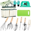 10-Piece Heavy-Duty Gardening Tools Set with Tote Bag - Rust-Proof Aluminum Gardening Hand Tools with Non-Slip Ergonomic Wood Handle - Gardening Supplies Set Ideal Gift for Men & Women