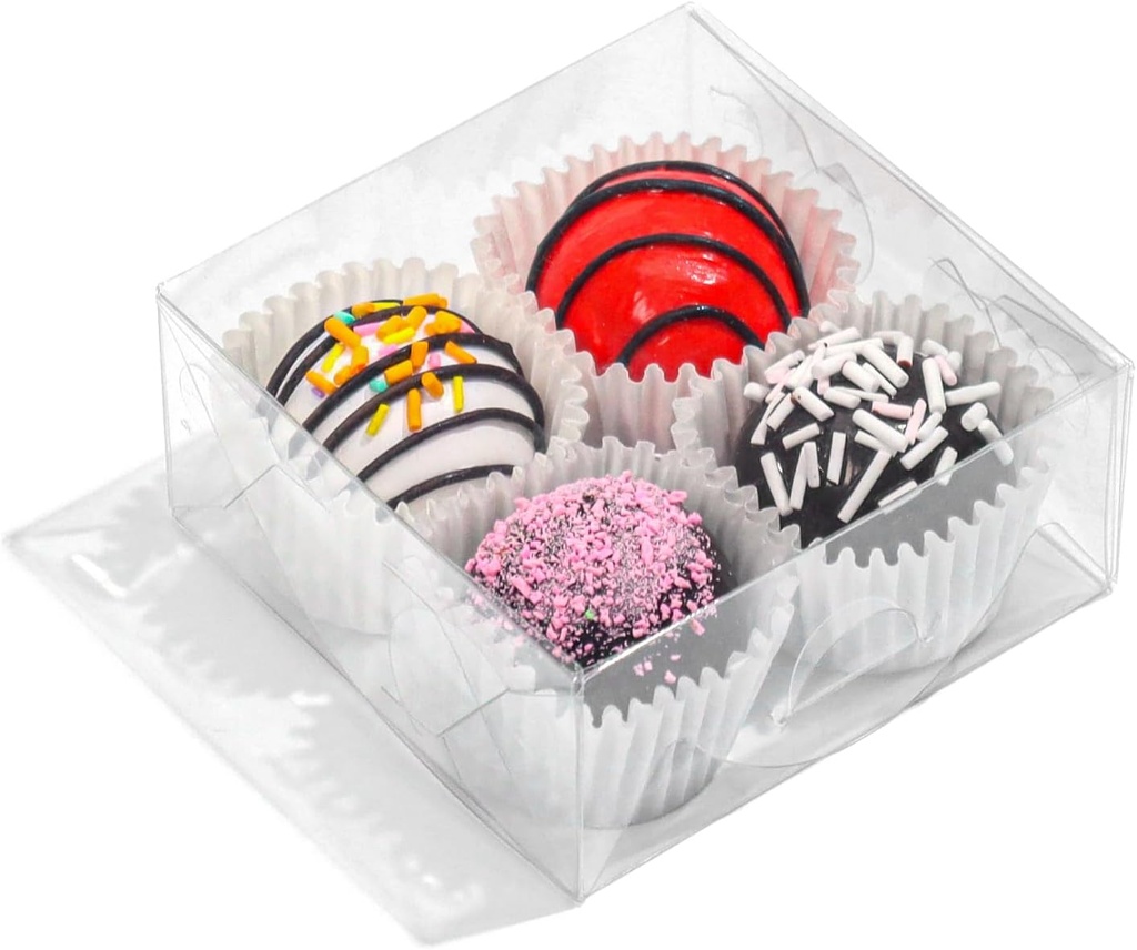 50PCS 3¼"X3¼X1½ Inch Clear Boxes for Cookies, Soap, Chocolate Truffles, Donuts, Macarons, Chocolate-covered Cherries, Mini Bakery Items, Brownies