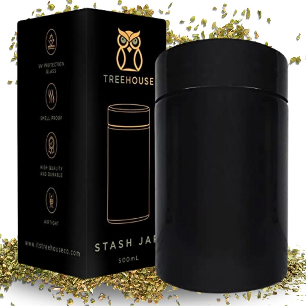 Treehouse Stash Jar Smell Proof Container (500mL) for Herbs, Spices, Coffee, Teas & More - Plus x2 Resealable Smell Proof Bags
