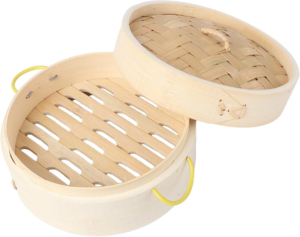 2pcs Bamboo Steamer with Handles 18cm Round Food Steamer Basket for Cooking Steamed Buns and Dim Sum Kitchen Cookware for Home Use