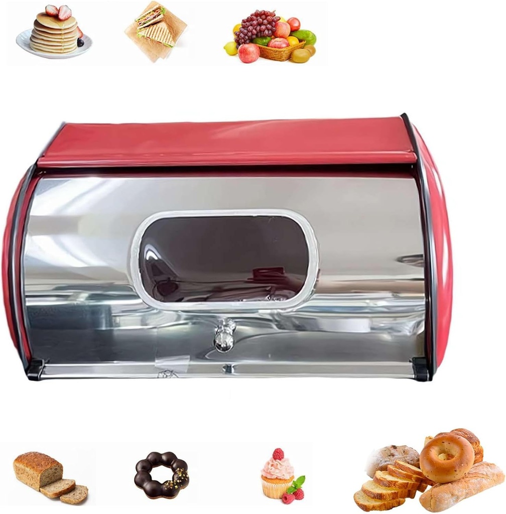 Bread Box for Kitchen Counter,Bread Storage Container for Homemade Breads,Farmhouse Breadbox Organizer for Kitchen Counter Cabinet, Pantry, Cupboard,Cake Tableware, Condiment Bottles (Red)