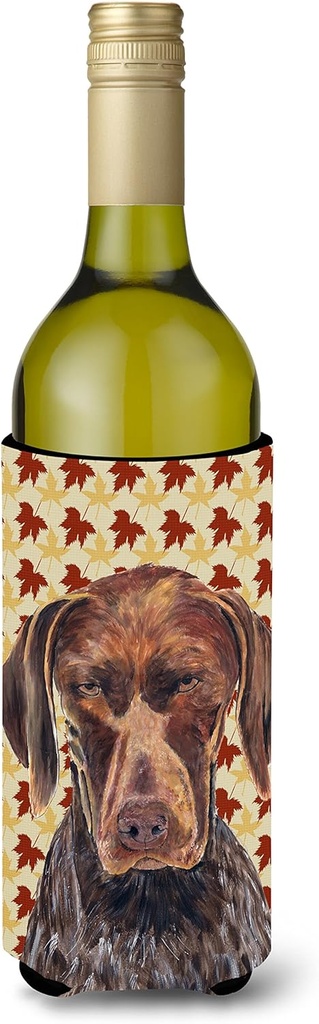 Caroline's Treasures SC9235LITERK German Shorthaired Pointer Fall Leaves Portrait Wine Bottle Hugger Bottle Cooler Sleeve Hugger Machine Washable Collapsible Insulator Beverage Insulated Holder