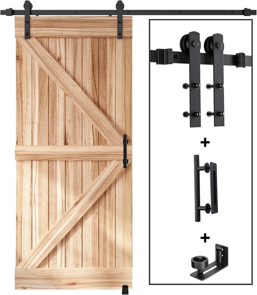 EaseLife 6 FT Sliding Barn Door Track and Handle Hardware Kit, Straight Pulley,Slide Smoothly Quietly,Easy Install (6FT Track Kit for 30"~36" Wide Single Door)