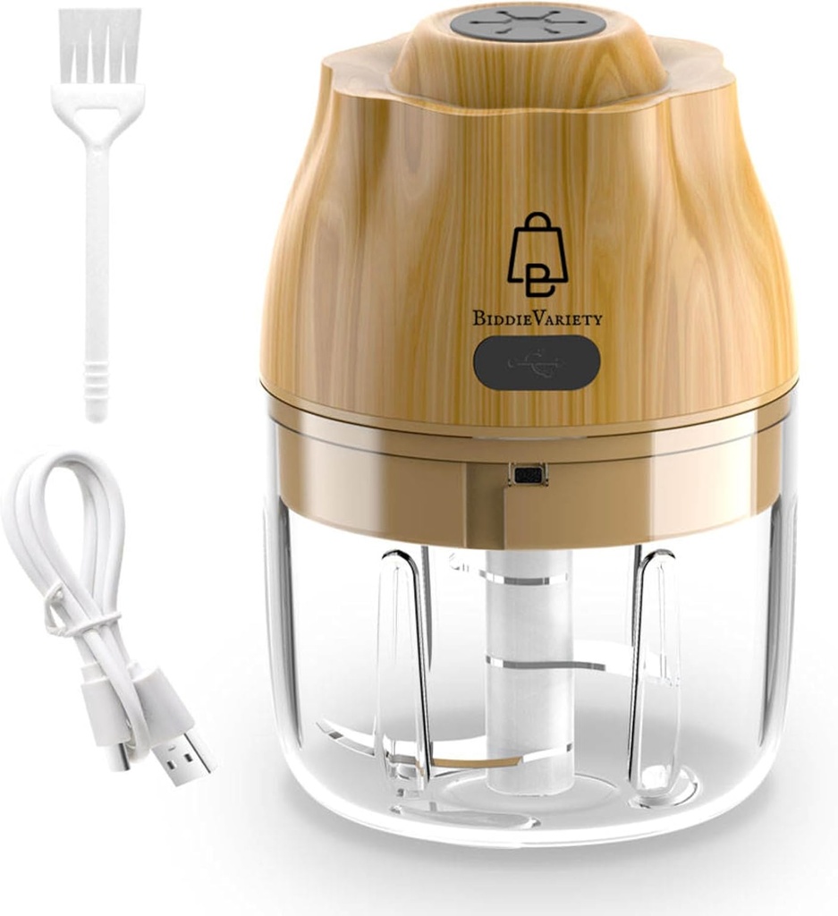 Electric Garlic, Fruit, and Vegetable Mini Food Chopper: Compact Wireless Processor Ideal for Ginger, Chili, Meat, and More, 250ML, Wood