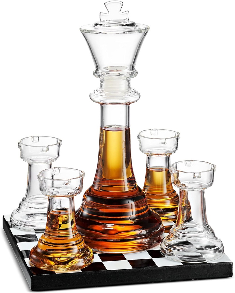 Godinger Whiskey Decanter and Whiskey Glasses Shot Glasses Set, Chess Decanter Set, King Liquor Decanter, Whiskey Gift Sets