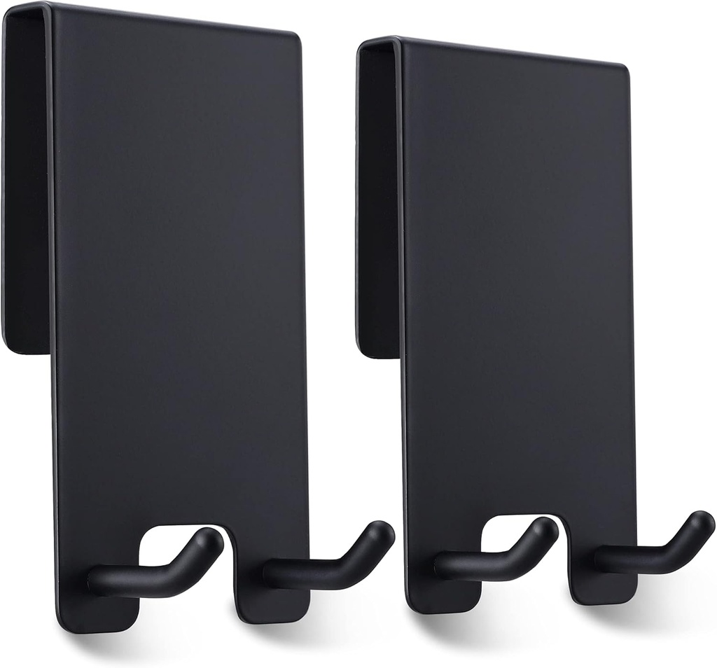 Taozun Shower Door Hooks - Towel Hooks for Bathroom Frameless Glass, Squeegee Hook, Over Glass Hook - Black Stainless Steel 2 Pack