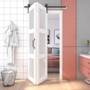 24" x 84" Bifold Barn Door, Tempered Frosted 3-Lite Glass Folding Barn Door, Solid MDF Doors Slab Covered with Water-Proof PVC Surface, White-Painted and Hardware Kit Included