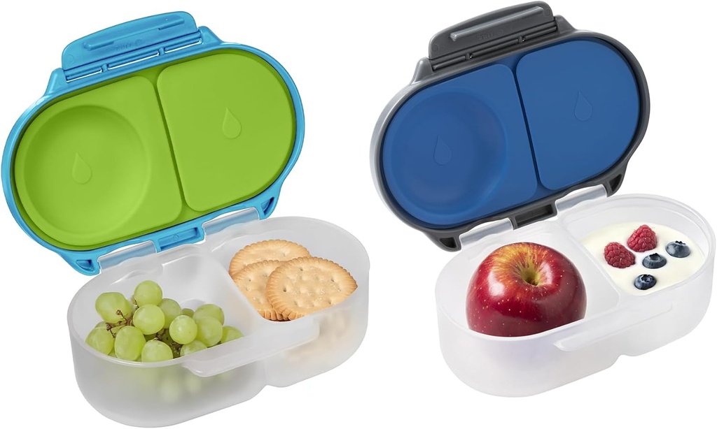 b.box Snack Box 2-Pack - Leak Proof Mini Bento Box for Kids & Toddlers, 2 Compartment Snack Containers, Dishwasher Safe, BPA-Free, PFAS-Free, Ages 4mo+, 1 3/4 Cup Each (Ocean Breeze + Blue Slate)