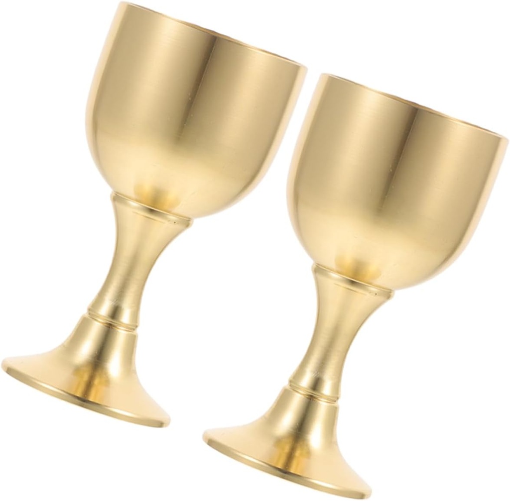 2pcs Vintage Brass Communion Cup Chalice Wine Goblet Delicate Offering Cup
