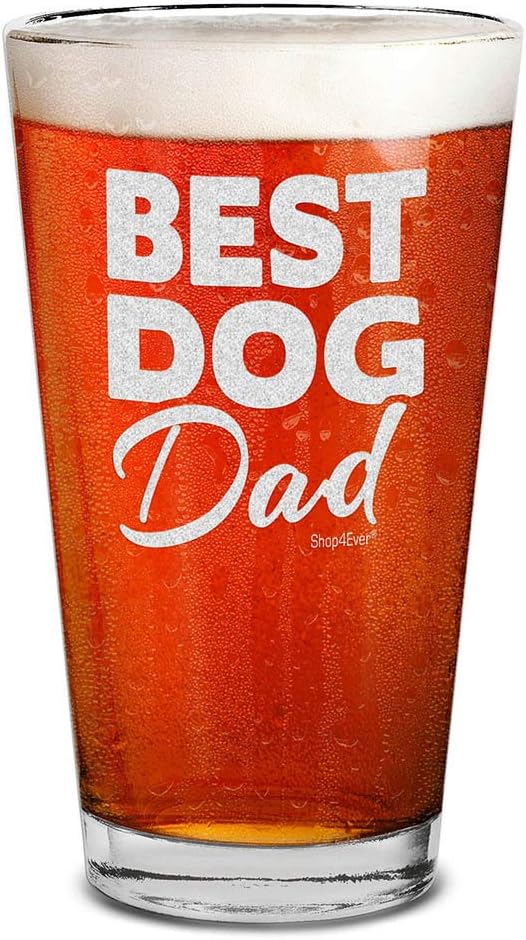 shop4ever Best Dog Dad Engraved 16 oz. Beer Pint Glass Funny Dog Lover Gift for Men Father’s Day