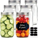 Wide Mouth Mason Jars 32 oz, Canning Jars with One-Piece Lids 6 Pack, Glass Jars with Airtight Lid for Food Storage, Pickling, Preserving, Meal Prep, Jam, Honey, Jelly