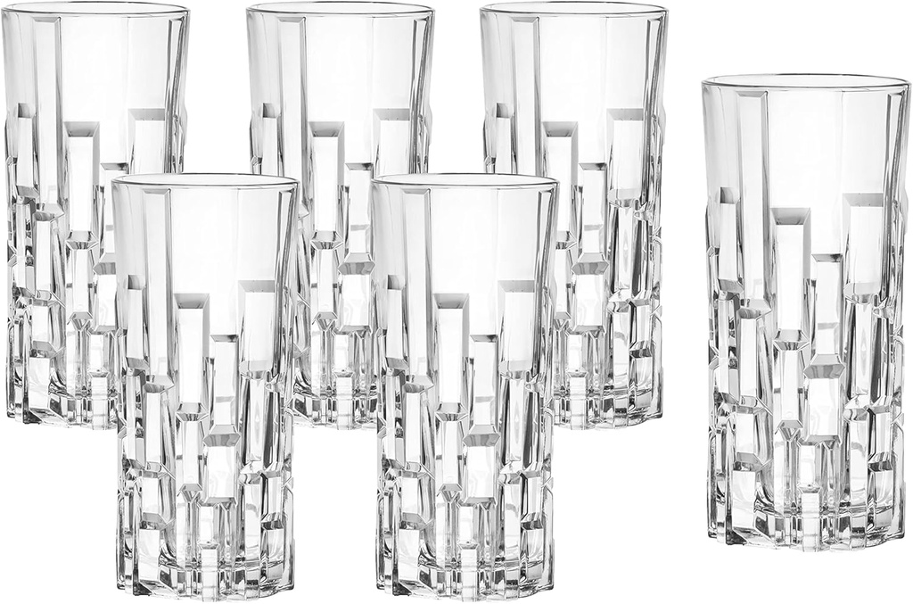 Elegant and Modern Italian Crystal Glass Set for Hosting Parties and Events - Etna Set of 6 High Ball