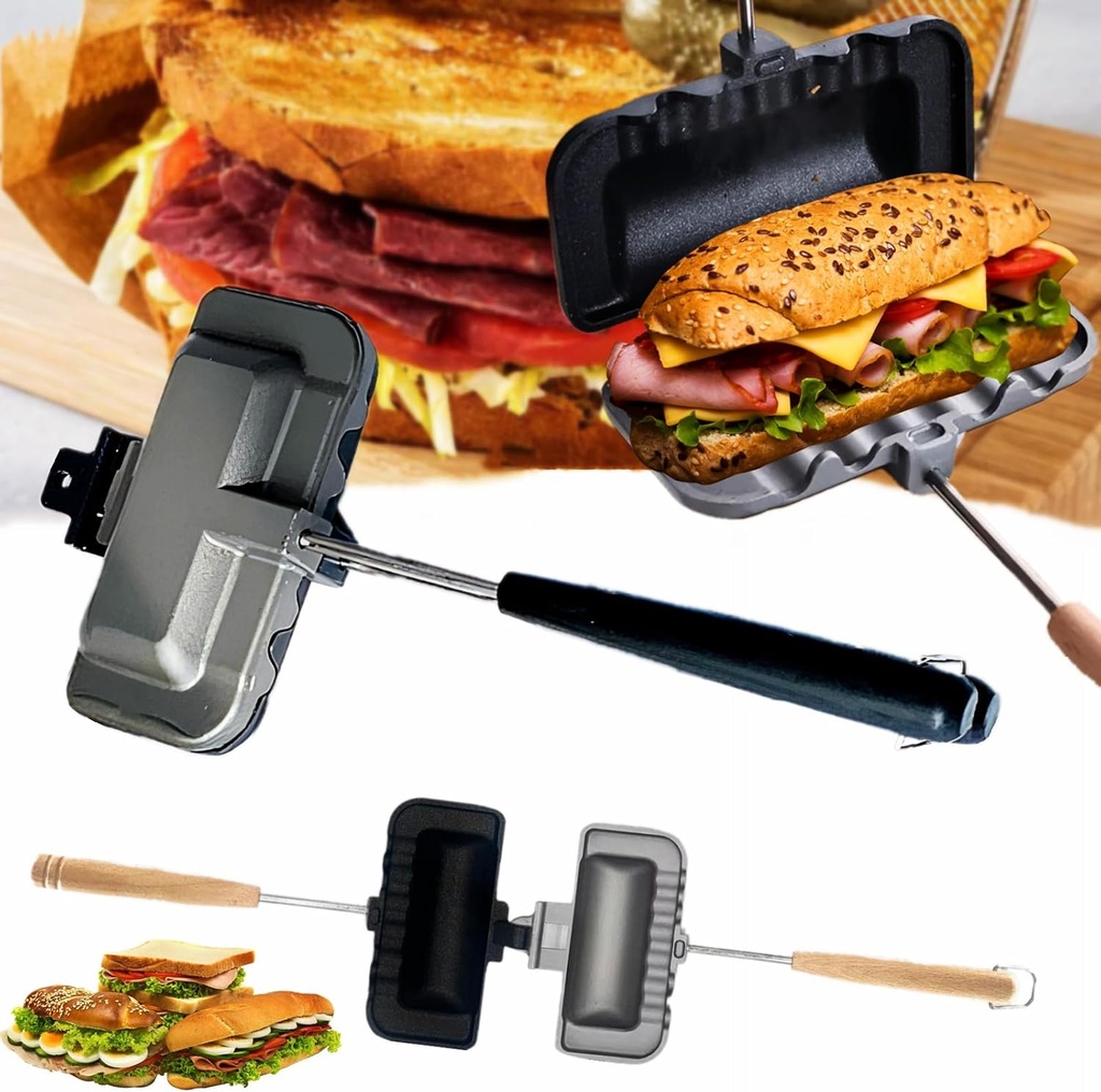 Qivine Sandwich Press Grill, Double Sided Bread Toaster Sandwich Makers, Non-Stick Grilled Cheese Maker for Stovetop, Portable Panini Maker with Removable Handle for Pancakes Toast Omelets