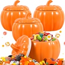 VAIPI 4 Pack Pumpkin Candy Jar Halloween Cookie Jar with Lids Ceramics Pumpkin Bowl Fall Candy Dish Pumpkin Canister Storage Sugar Bowls Snack Containers for Halloween Thanksgiving Party Table Decor