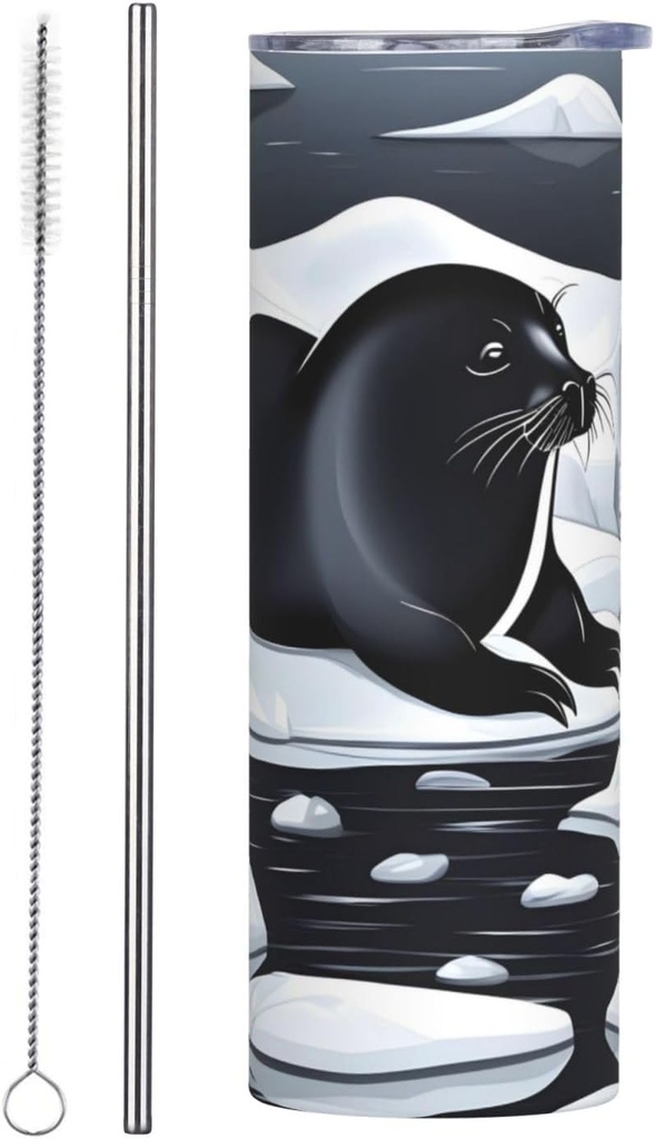 20ozSeals on ice stainless steel straw lid cup, double-layer stainless steel, can be drunk directly or with a straw