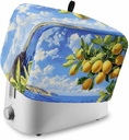 Yellow Lemon Toaster Cover 2 Slice, Summer Blue Sky Ocean Coastal Scenery Dustproof Bread Machine Oven Cover with Storage Pockets, Fits Most Kitchen Toasters Protector