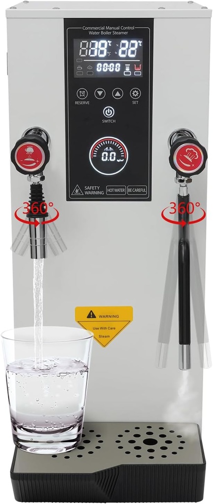 Commercial Milk Frother, 3000W Electric Steam Milk Frothing Machine, Hot Water Dispenser with 3.2gal Capacity, LED Display, Steam Water Boiling Machine for Cafe Milk Coffee Tea Shop (White)