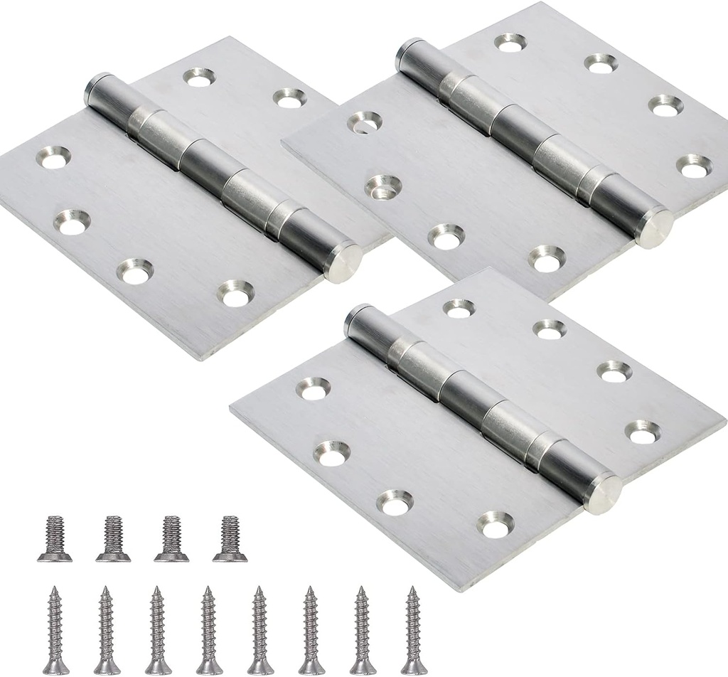 3-Pack Heavy Duty Commercial Door Hinge with Silent Steel Plain Bearing, 4.5 inch X 4.5 inch, Thickness 3 mm Stainless Steel，Super Bearing Capacity