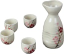 Sake Set Japanese Sake Set, Hand Painting Plum Flower Sake Set, Wavy Striped Bottle Body Design, Drinkware Gift Set, Suitable for 4 People