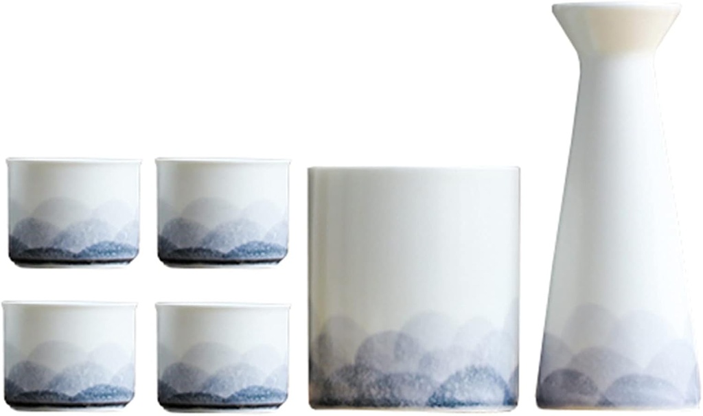 Sake Set Saki Cups Crafts Cup Ceramic Sake Set Japanese Sake Cup Set with Warmer Sake Set 6-Piece with 1 Warmer Ceramic