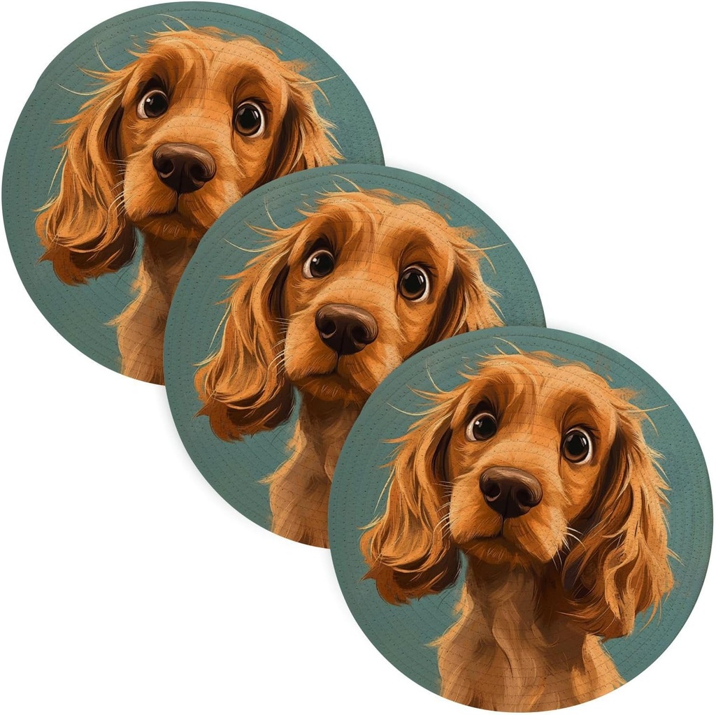 3 Pcs Trivet Set for Crock Pot 15in Heat Resistant Placemats Modern Farmhouse Decor Porta platos para mesa Cartoon Funny Cocker Brown Spaniel Dog
