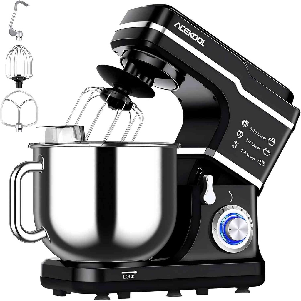 Stand Mixer, 7.5 Qt Stand Food Mixer 10 Speeds, Tilt-Head 3-In-1 Kitchen Electric Mixer With Stainless Steel Bowl, Whisk, Dough Hook, Flat Beater, Countertop Household Stand Mixer, Sliver