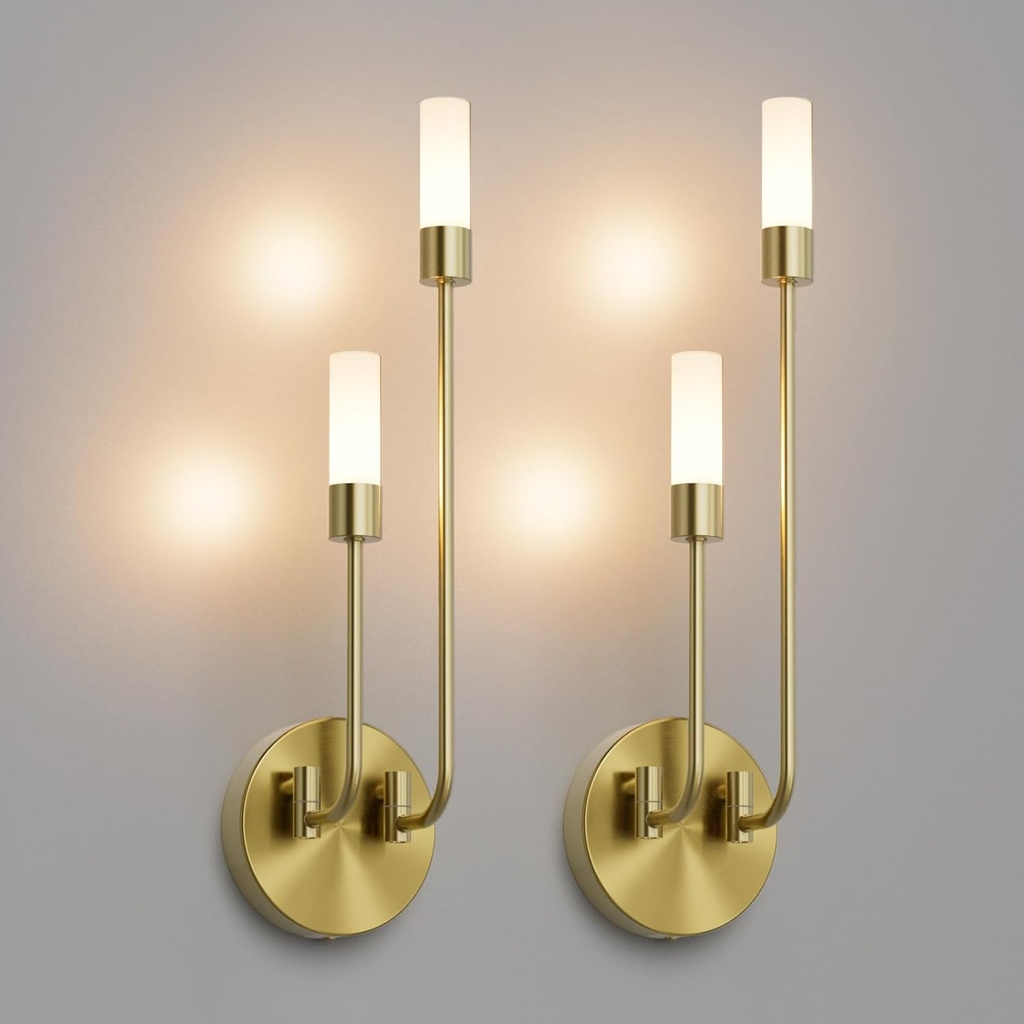Tipace Gold Wall Sconce Set of 2,Indoor Mid Century Wall Light 2-Lights Bathroom Vanity Light Fixture with Glass Shade for Bedroom Living Room Hallway Kitchen Warm White 3000K(with G9 Bulbs)