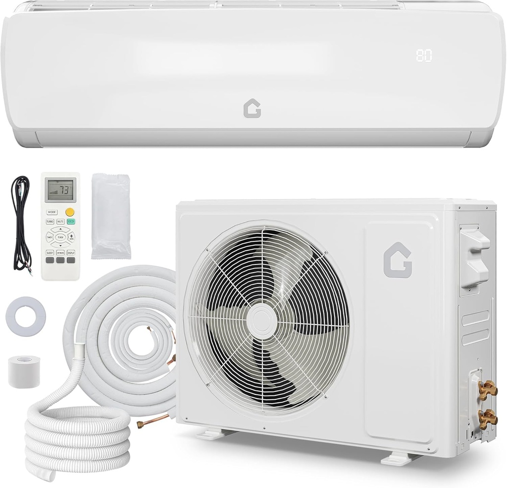 19 SEER 12000 BTU Split Air Conditioner, Ductless Mini-Split Inverter A/C Heat Pump System 115V, 42dB Ultra-Quiet, 3-in-1 Cooling/Heating/Dehumidifying, 25ft Pre-Line Set, White