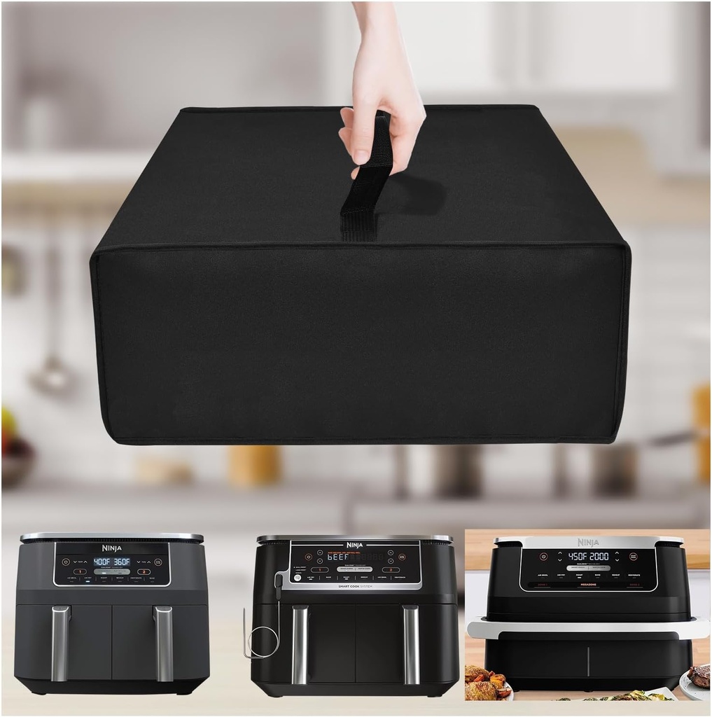 Air Fryer Cover for Ninja DZ071 Foodi 6-in-1 FlexBasket Air Fryer, Ninja DZ201 Foodi 8 QT 2Basket Air Fryer, Ninja DZ550 Air Fryer, Heat-Resistant Dust-proof Waterproof Cover Case (Black)