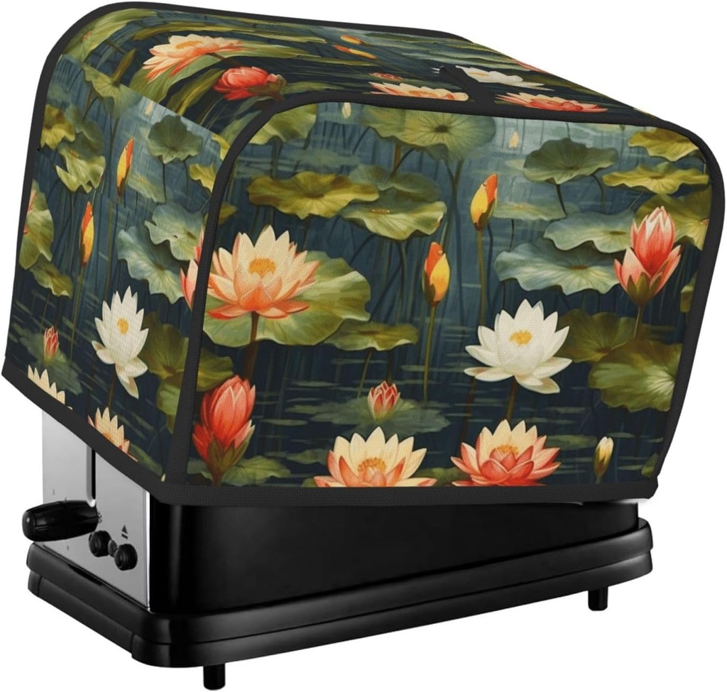 Flower Pond Toaster Cover 2 Slice, Waterproof Bread Machine Covers with Pockets Universal Size Kitchen Small Appliance Cover with Handle, Dust and Fingerprint Protection