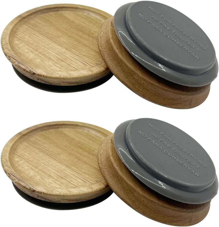 Ball 4 Pack Regular Mouth Wooden Jar Lids with Silicone Sealing Rings, Airtight Storage Lids