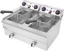 EH102V 24.9QT Commercial Stainless Steel Double Tank Deep Fryer 3400W with Timer & Faucet - Heavy Duty for Restaurants, Home Use (2x8L Basket, Oil Drain System)