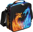 Pardick Fiery Dragons Kids Lunch Box Flame Dragon Insulated Lunch Bag Tote for Girls Boys, Cooler Freezable Meal Prep Bag with Shoulder Strap Waterproof Lunch Container for School Office Picnic