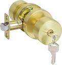 HOSOM Gold Door Knobs with Lock and Key, Keyed Entry Door Knob Interior, Exterior Door Lock for Bedroom and Bathroom, Round Door Handle with Key for Commercial and Residential Area, Satin Brass 1 Pack