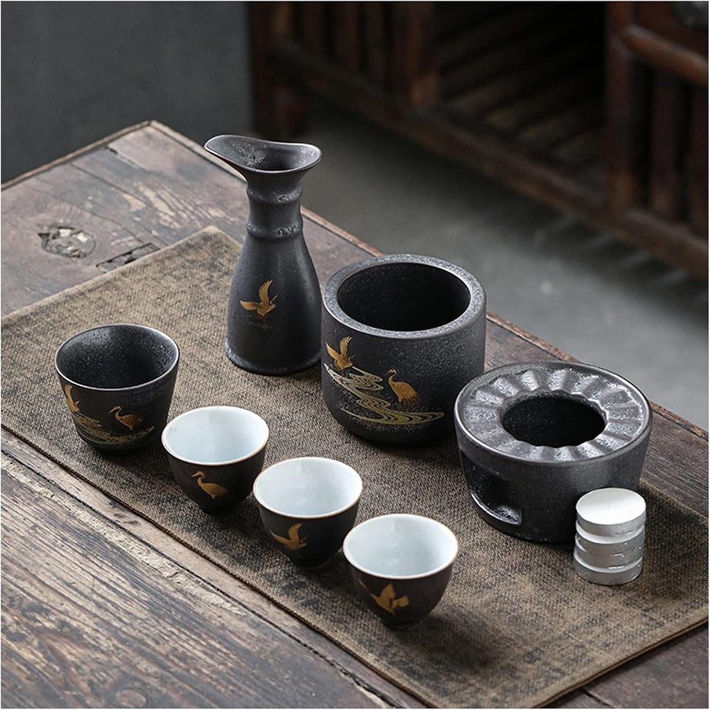 Sake Set, Saki Cups，Crafts Cup Ceramic Sake Set， Sake Set and Cups with Warmer Japanese Sake Cup Set 7-Piece with Warm Stoves, for Christmas, birthdays, and anniversaries,Feihe (Color : Feihe) (Color