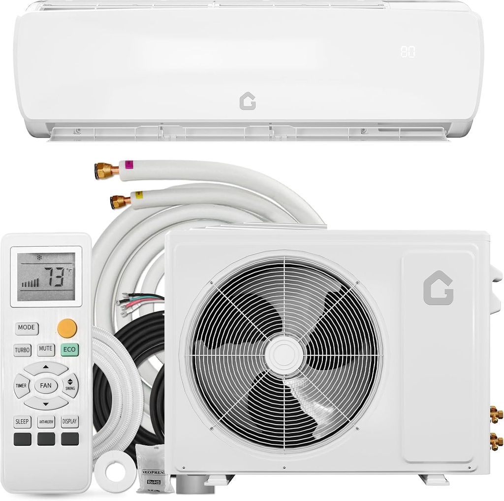 GarveeHome 12000 BTU Mini Split AC/Heating System, 19 SEER2 6-in-1 Inverter Split System Air Conditioners, Ductless Heat Pump Wall Mount AC Unit Cool Up to 750 Sq. Ft, Installation Kits, 230V