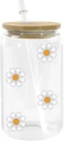 16OZ Daisy Glass Tumbler Daisy,Cute Glass Cup with Lid and Straw, Iced Tea Coffee Cup, Cute Glass Cup Drinking Glass Can,Birthday Gift for Women Her