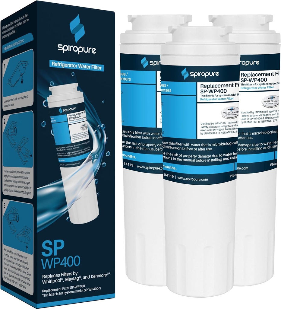 SpiroPure SP-WP400 NSF Certified Refrigerator Water Filter Replacement for UKF8001, UKF8001AXX, Filter 4, EDR4RXD1, UKF8001AXX-200, UKF8001AXX-750, Puriclean II, 9006 (3 Pack)