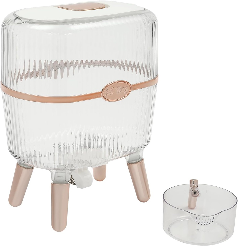 TFCFL Rice Dispenser, Rice Bucket with Lid & Measuring Cup, Multi-functional Push-press Rice Dispenser, Dry Food Containers for Rice, Oatmeal, Beans, Grains, Kitchen Countertop Storage (Rectangle)