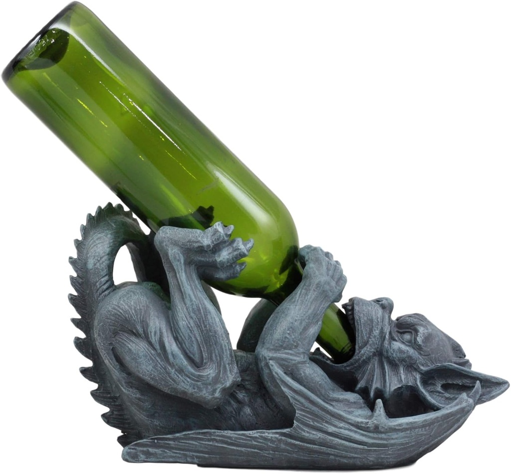 Ebros Gothic Fantasy Winged Drunken Gargoyle Wine Bottle Holder Figurine 11" Long Kitchen Cellar Decor Statue