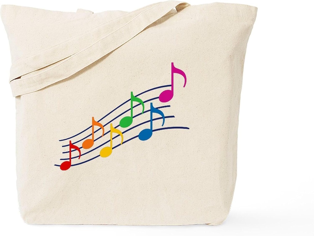 CafePress Rainbow Music Notes Tote Bag Reusable Natural Beige Canvas Shopping Bag