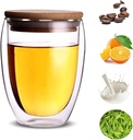 Glass coffee mugs, Double Wall Glass Coffee Tea Latte Cups with Bamboo Lid Perfect for Cappuccino, Latte, Macchiato, Tea, Juice, Milk, Iced Beverages (350ML/12OZ)…
