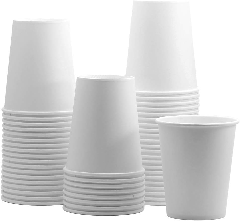 GUSTO White Paper Cups [8 oz - 100 Count] Disposable Coffee Cup for Hot Drinks – Sturdy & Eco-Friendly – Paper Cups for Tea, Cocoa & More – (Formerly Comfy Package)