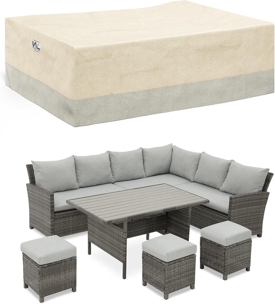 Wisteria Lane Heavy Duty Oxford Outdoor Couch Cover for Sectional, Table and Chair, Patio Furniture Cover with Air Vent, 108.3”L X 81.9”W X 31.5”H, Water-resistant, Weatherproof, Beige & Grey