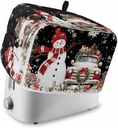 Christmas Black 2 Slice Toaster Cover, Snowman Truck Winter Poinsettia Flower Small Appliance Cover Toaster Dustproof Fingerprint Protectors Machine Washable, Small Size Bread Machine Cover