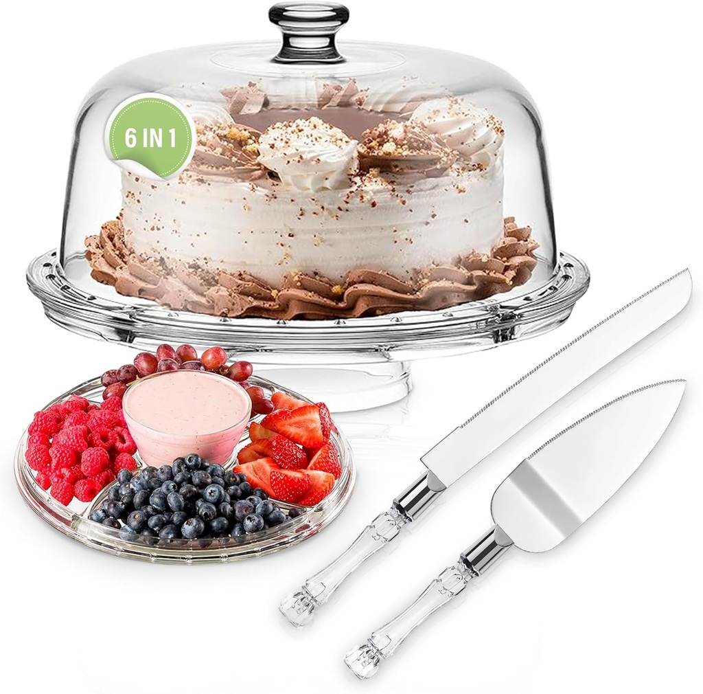 MarvellsHome - Cake Stand with Dome & Lid -Acrylic Cake Plate - Acrylic Cake Cover - Server - Trifle Bowl - Container & Dessert Stand with Charcuterie Board - Food Tray.